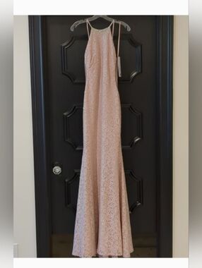 Jovani Sleeveless Blush Lace Crystal Gown NWT